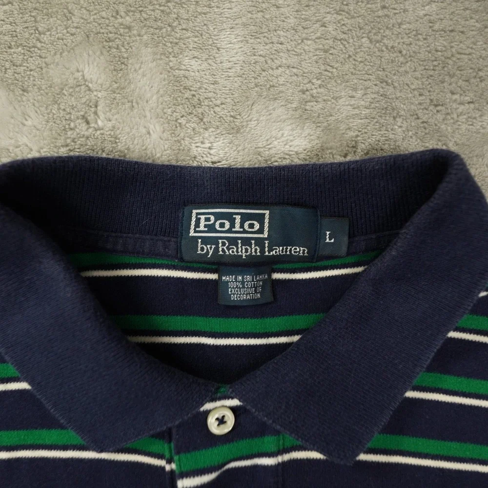 Polo Ralph Lauren Polo Shirt Men's' Large Blue Green Stripe Preppy 90s